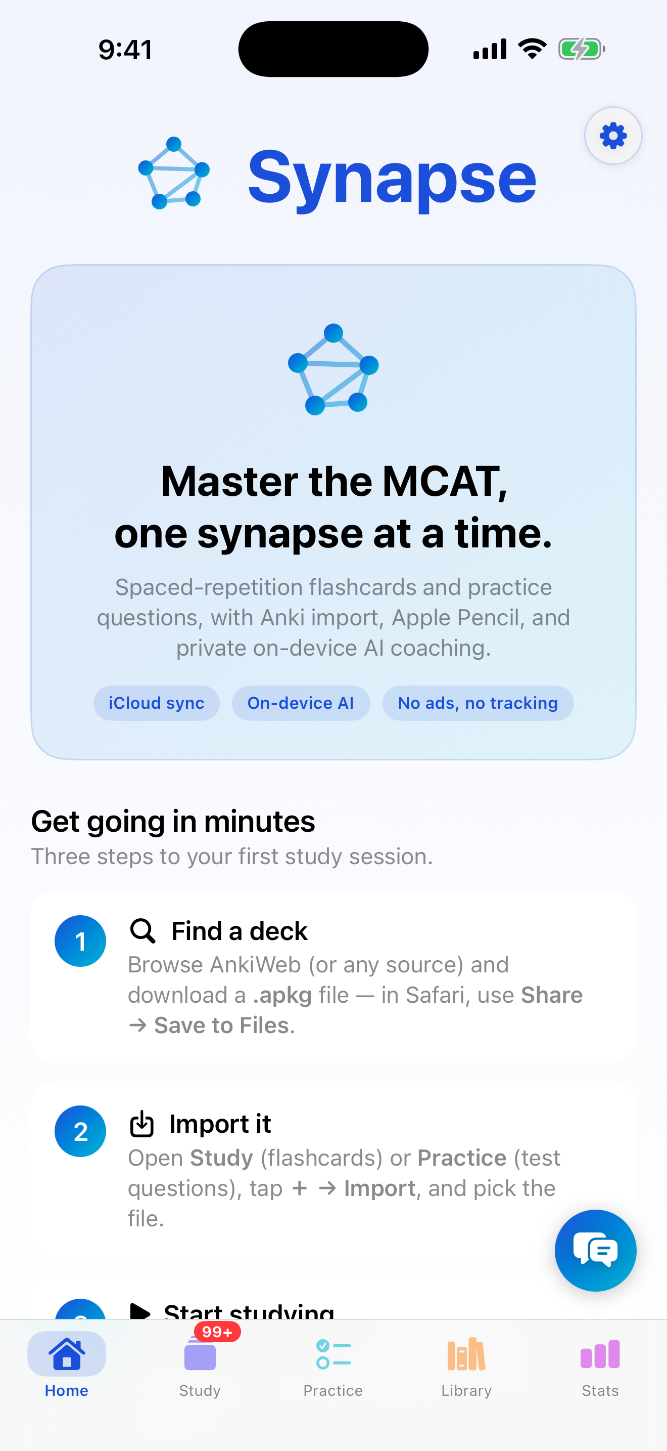 The Synapse Home tab with the bottom tab bar
